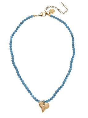 Susan Shaw Gold Heart Pendant Turquoise Bead Necklace - Women Jewelry